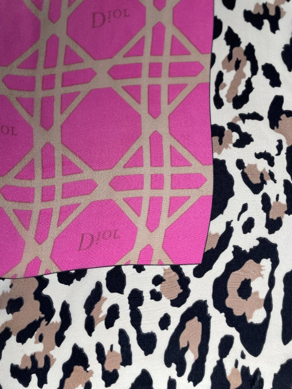 Vintage Christian Dior Silk Chiffon Scarf Leopard Pink Logo 66" x 24" - Picture 7 of 16